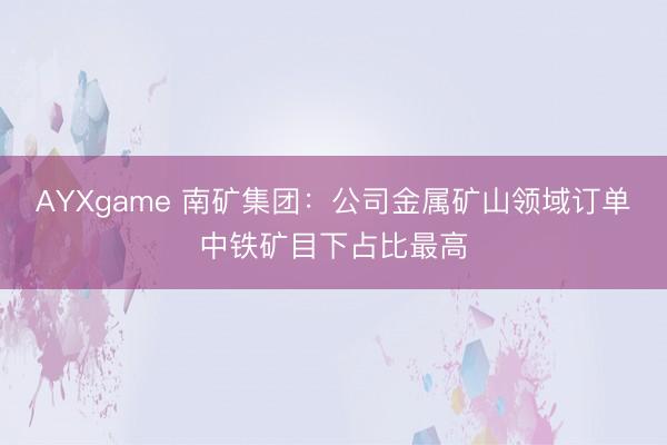 AYXgame 南矿集团:公司金属矿山领域订单中铁矿目下占比最高