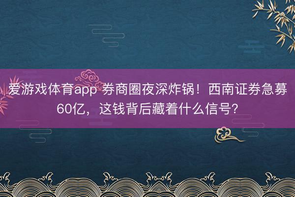 爱游戏体育app 券商圈夜深炸锅!西南证券急募60亿,这钱背后藏着什么信号?