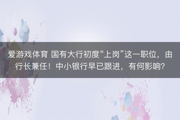 爱游戏体育 国有大行初度“上岗”这一职位,由行长兼任!中小银行早已跟进,有何影响?