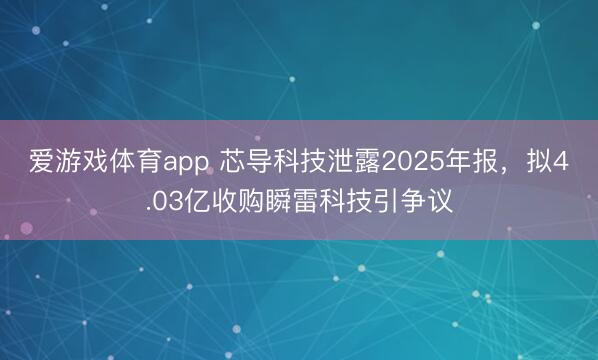 爱游戏体育app 芯导科技泄露2025年报，拟4.03亿收购瞬雷科技引争议