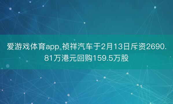 爱游戏体育app 祯祥汽车于2月13日斥资2690.81万港元回购159.5万股