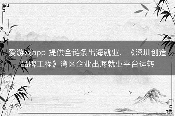 爱游戏app 提供全链条出海就业，《深圳创造品牌工程》湾区企业出海就业平台运转