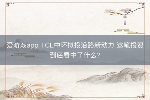 爱游戏app TCL中环拟投沿路新动力 这笔投资到底看中了什么？