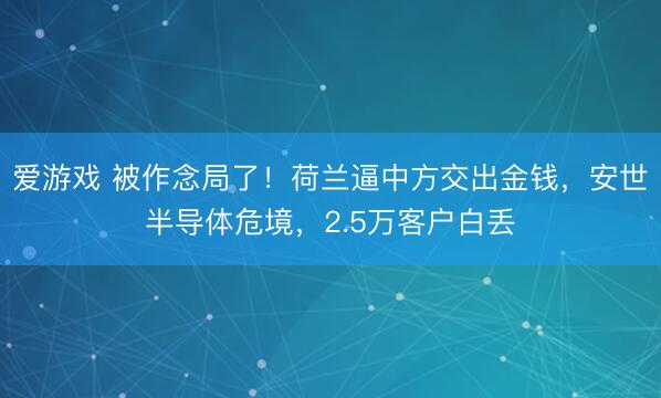 爱游戏 被作念局了!荷兰逼中方交出金钱,安世半导体危境,2.5万客户白丢