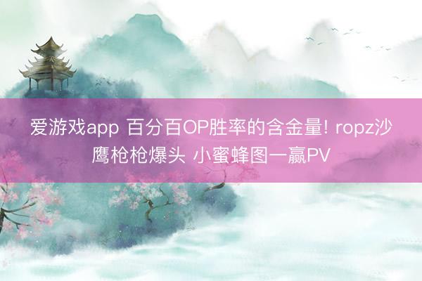 爱游戏app 百分百OP胜率的含金量! ropz沙鹰枪枪爆头 小蜜蜂图一赢PV