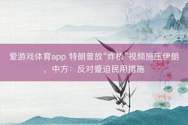 爱游戏体育app 特朗普放“炸桥”视频施压伊朗,中方:反对蹙迫民用措施