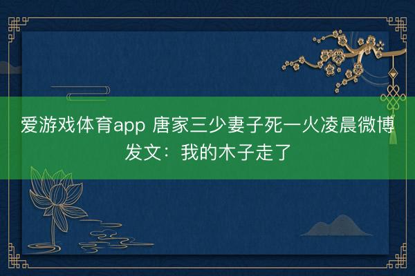 爱游戏体育app 唐家三少妻子死一火凌晨微博发文：我的木子走了