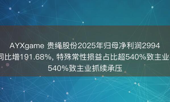 AYXgame 贵绳股份2025年归母净利润2994.07万元同比增191.68%， 特殊常性损益占比超540%致主业抓续承压